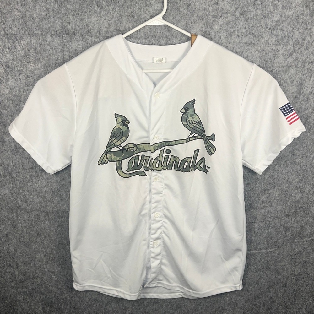 St Louis Cardinals Baseball Jersey Men's XL White Camo Logo Ford US‎ Flag